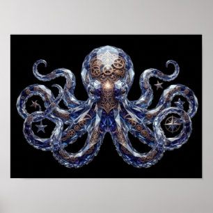 Crystalline Steampunk Octopus Poster