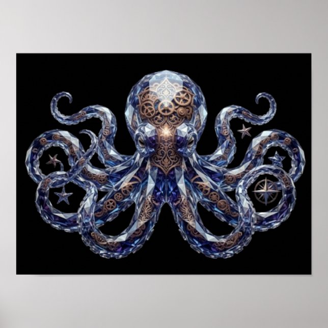 Crystalline Steampunk Octopus Poster (Front)