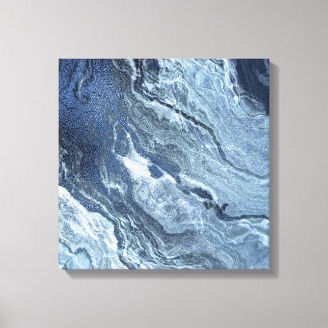 Crystallised Blue Agate | Dusty Slate Marbled Ston Canvas Print (Front)