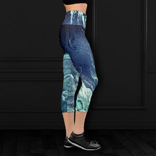 Crystallised Blue Agate Dusty Slate Marbled Ston Capri Leggings