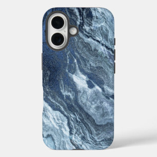 Crystallised Blue Agate Dusty Slate Marbled Ston iPhone 16 Case