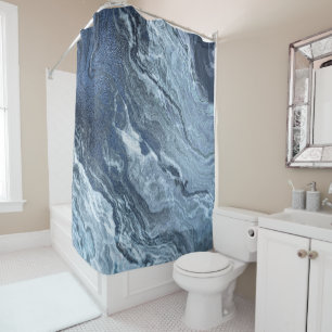 Crystallised Blue Agate   Dusty Slate Marbled Ston Shower Curtain