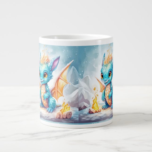 Crystallised Cute Baby Blue Dragon-68799 Large Coffee Mug (Front)