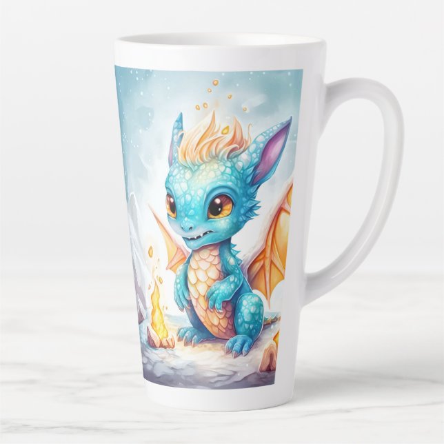 Crystallised Cute Baby Blue Dragon-68799 Latte Mug (Right)