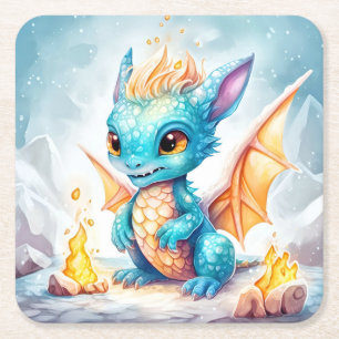 Crystallised Cute Baby Blue Dragon-68799 Square Paper Coaster