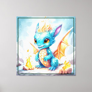 Crystallised Cute Baby Blue Dragon Canvas Print