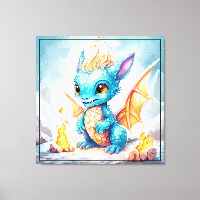 Crystallised Cute Baby Blue Dragon Canvas Print (Front)