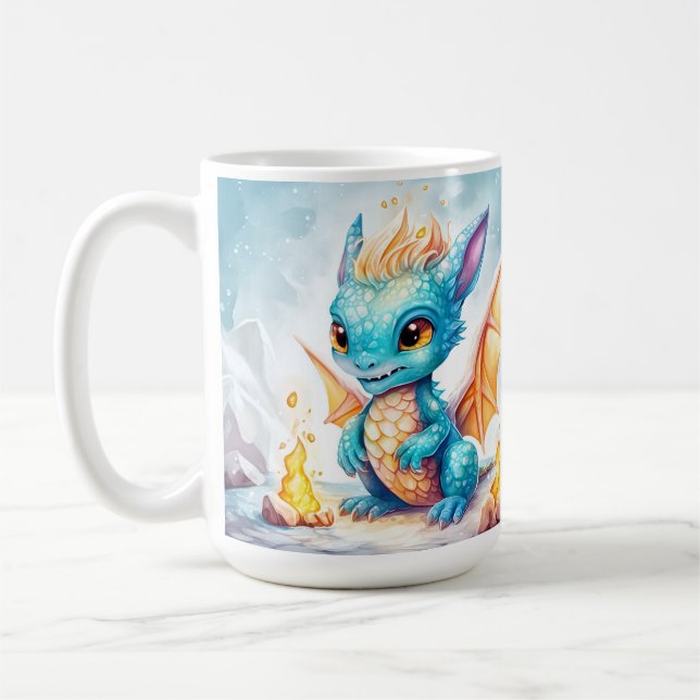 Crystallised Cute Baby Blue Dragon Coffee Mug (Left)