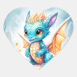 Crystallised Cute Baby Blue Dragon Heart Sticker