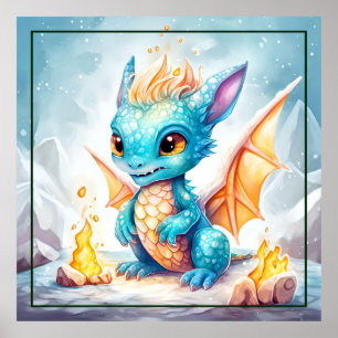 Crystallised Cute Baby Blue Dragon Poster