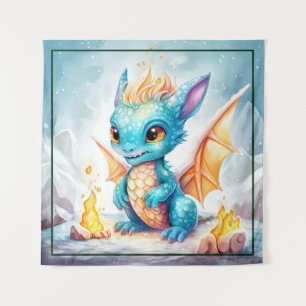 Crystallised Cute Baby Blue Dragon Tapestry