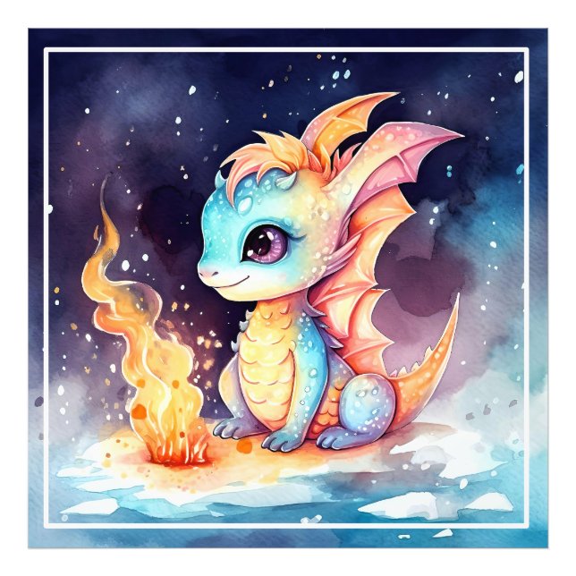 Crystallised Cute Baby Dragon Photo Print (Front)