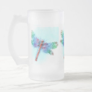 Crystallised Dragonfly (blue) Frosted Glass Beer Mug