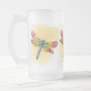 Crystallised Dragonfly (yellow) Frosted Glass Beer Mug