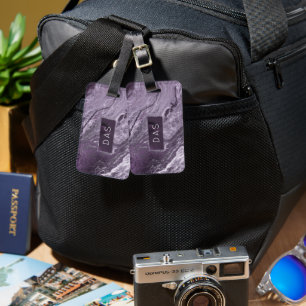 Crystallised Purple Agate Moody Marbled Monogram Luggage Tag