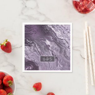 Crystallised Purple Agate   Moody Marbled Monogram Napkin