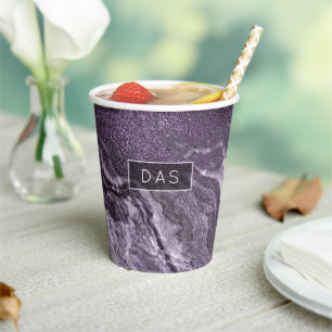 Crystallised Purple Agate Moody Marbled Monogram Paper Cups