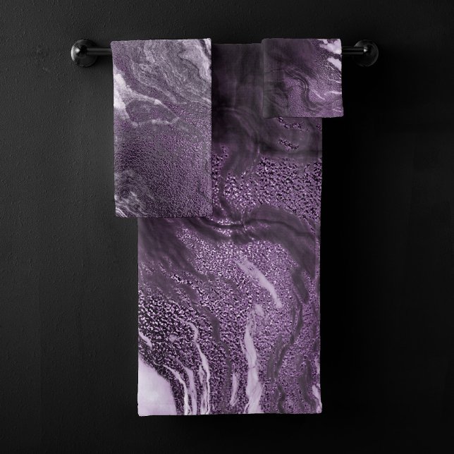 Crystallised Purple Agate | Moody Marbled Stone Bath Towel Set (Creator Uploaded)