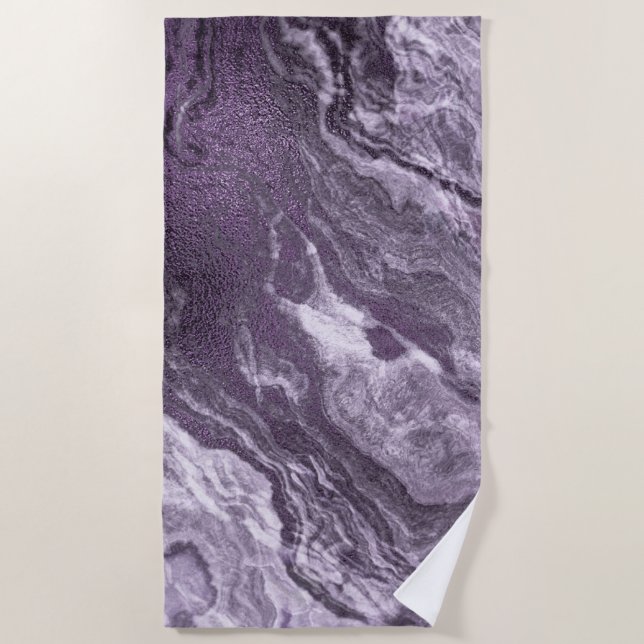 Crystallised Purple Agate | Moody Marbled Stone Beach Towel (Front)