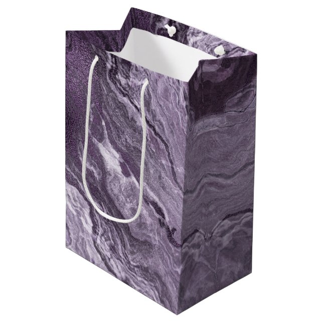 Crystallised Purple Agate | Moody Marbled Stone Medium Gift Bag (Front Angled)