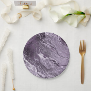 Crystallised Purple Agate Moody Marbled Stone Paper Plate