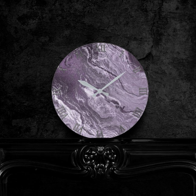 Crystallised Purple Agate | Moody Marbled Stone Round Clock (Creator Uploaded)