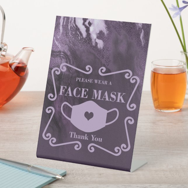 Crystallised Purple Agate | Please Wear Face Mask Pedestal Sign (In SItu)