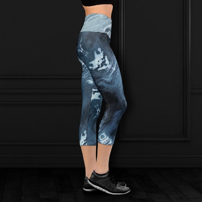 Crystallised Teal Agate | Dark Aqua Marbled Stone Capri Leggings (Creator Uploaded)