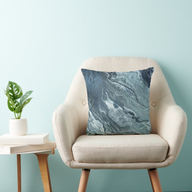 Crystallised Teal Agate | Dark Aqua Marbled Stone Cushion (Chair)