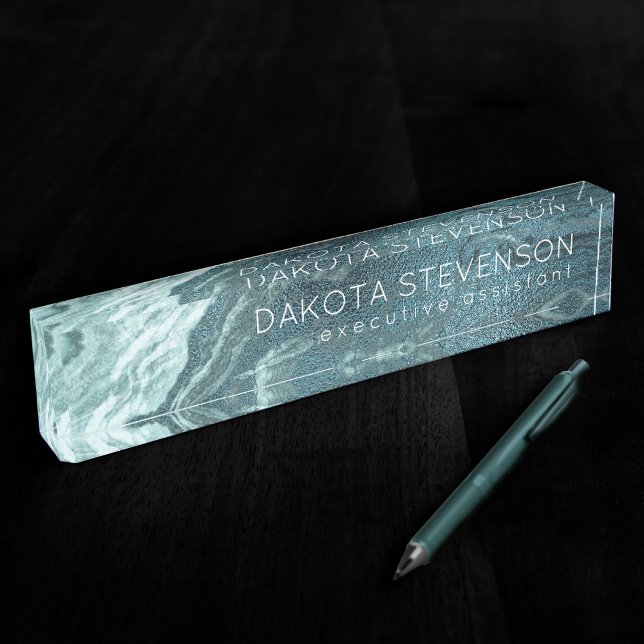 Crystallised Teal Agate | Dark Aqua Marbled Stone Nameplate (Creator Uploaded)