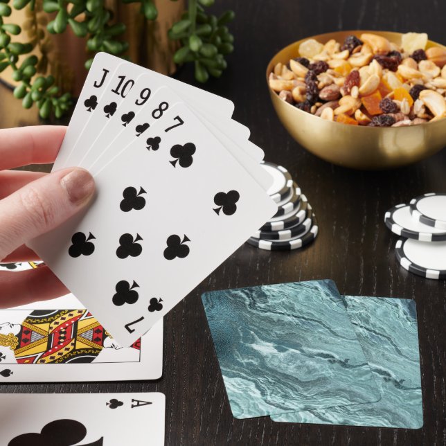 Crystallised Teal Agate | Dark Aqua Marbled Stone Playing Cards (In Situ)