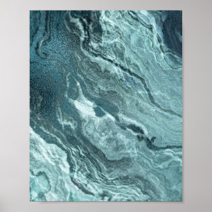 Crystallised Teal Agate Dark Aqua Marbled Stone Poster