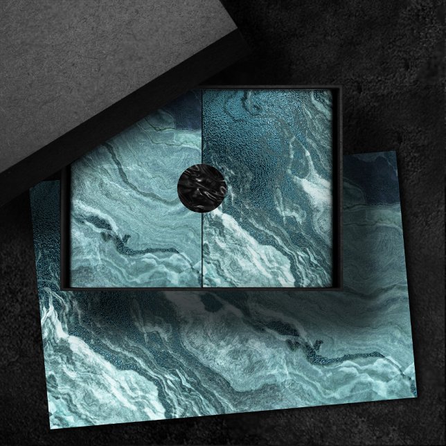 Crystallised Teal Agate | Dark Aqua Marbled Stone Tissue Paper (Creator Uploaded)