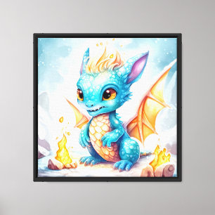Crystallized Cute Baby Blue Dragon-68799 Canvas Print