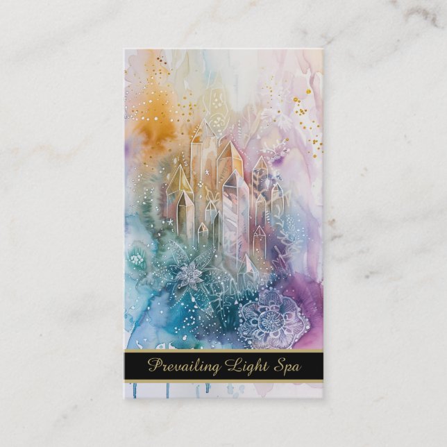 *~* Crystals AP90 Gold Rainbow QR Drip Artsy Business Card (Front)