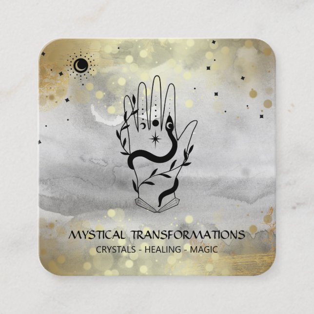 *~* Crystals Boho Hand Snake  Moon Magic Grey  Square Business Card (Front)