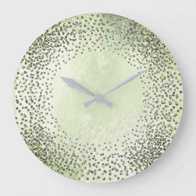 Crystals Confetti Glitter Grey Glass Mint Green Large Clock (Front)