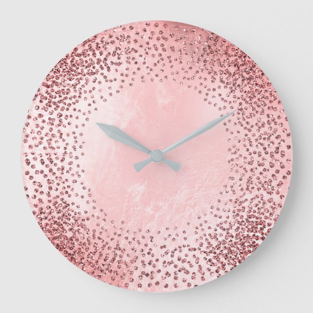 Crystals Confetti Glitter Grey Glass Pink Rose Large Clock (Front)