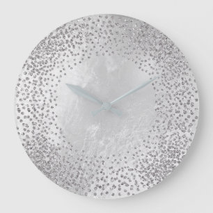 Crystals Confetti Glitter Grey Glass Silver Grey Large Clock