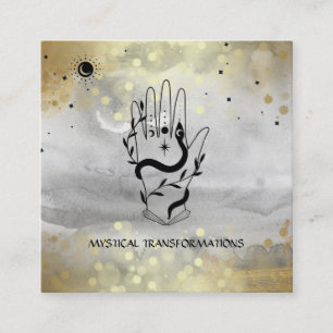 *~* Crystals Hand Snake  Moon Magic Boho Gray Square Business Card