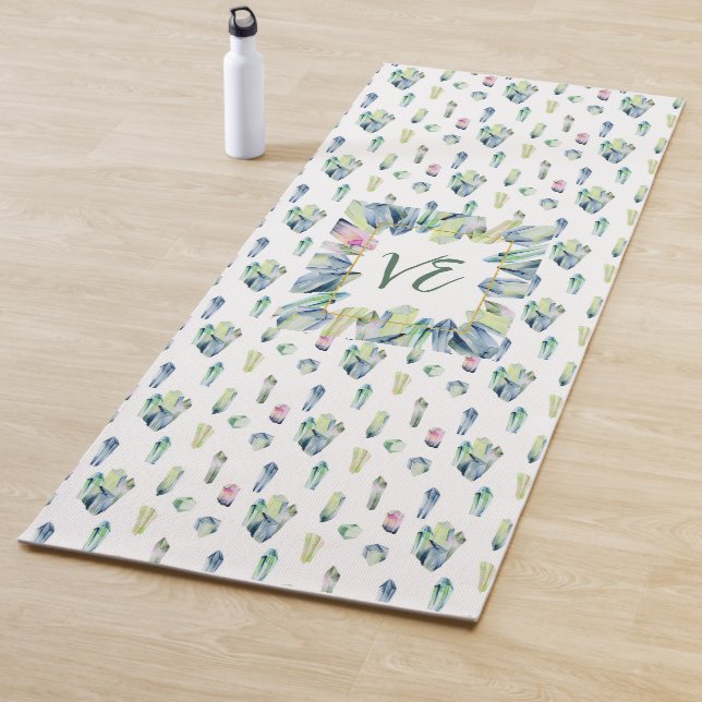 Crystals In Green Blue and Pink Yoga Mat (In Situ)