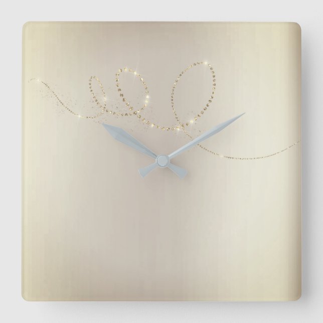 Crystals Infinity Gold Sepia Concept Modern Square Wall Clock (Front)