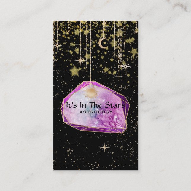 *~* Crystals Moon Gold Stars Cosmos Astrology Business Card (Front)