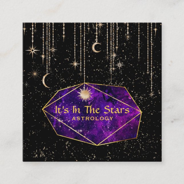 *~* Crystals Moon Sky Cosmos Astrology Square Business Card (Front)