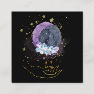 *~* Crystals Moon Sky Cosmos Healing Hand Square Business Card