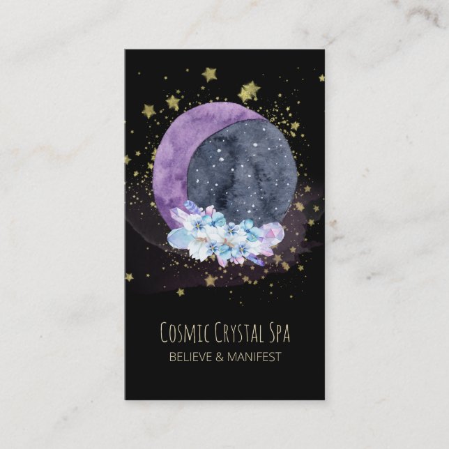 *~* Crystals Moon Sky Cosmos Stars Universe Business Card (Front)