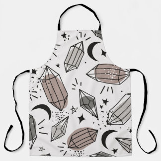 Crystals, Moon, Stars, Overlapping Design. Apron