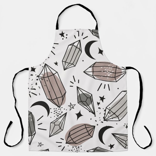 Crystals, Moon, Stars, Overlapping Design. Apron (Front)