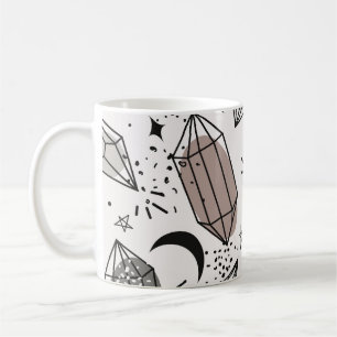 Crystals, Moon, Stars, Overlapping Design. Coffee Mug