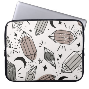 Crystals, Moon, Stars, Overlapping Design. Laptop Sleeve